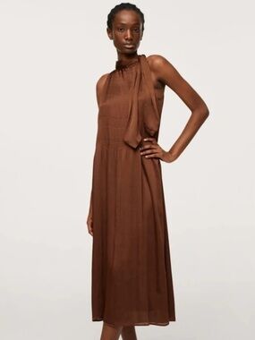 Mango Chocolate Brown Satin Midi / Maxi Dress (XS)